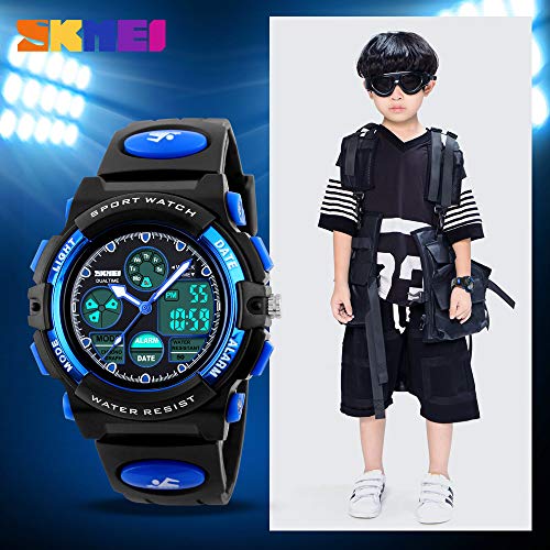 Kids Watch - Eacam Luminous Digital Sport Shock Resistance Outdoor Multifunctional LED 50M Waterproof Alarm Calendar Analog Watch for Children with Silicone Band
