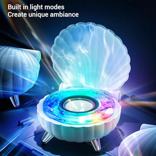 Bewinner Mini Bluetooth Speaker with Unique Seashell Shape Design, Cute Stereo Speaker with Ambient Night Light for Kids' Bedroom Table Decoration (Blue)