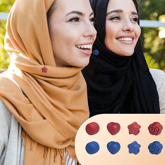 8 Pairs Strong Magnetic Hijab Pins, No-Snag Scarf Clips for Women, Fashionable Hijab Magnets in 4 Stylish Shapes, Ideal for Hijabs, Scarves, and Clothing