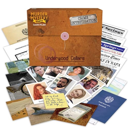 Murder Mystery Party Case Files: Underwood Cellars Unsolved Mystery Detective Case File Game Play Alone, W/ Friends, Family Or For Couples Date Night Ages 14+ From University Games , Brown