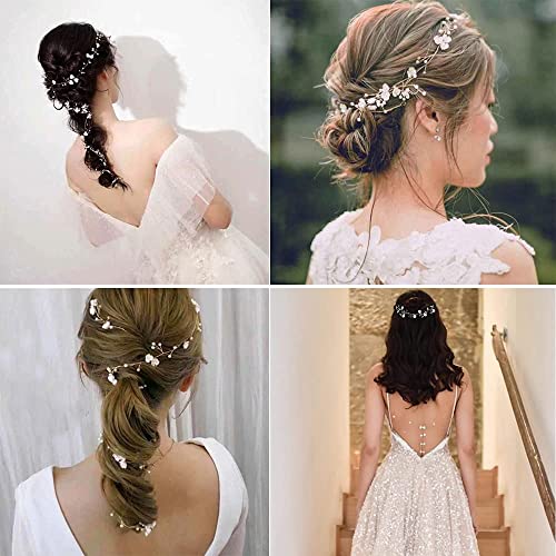 Excefore Bridal Wedding Hair Vine Extra Long Pearl and Crystal Beads Head Piece Bridal Hair Accessories Headband Hair Jewelry Hair Accessories, Silver