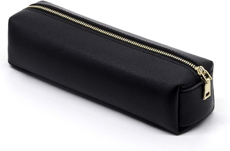 PU Pencil Pen Case Portable Stationery Bag Big Capacity Pencil Pouch Cosmetic Organizer Bag for Adult (Beige) - Black