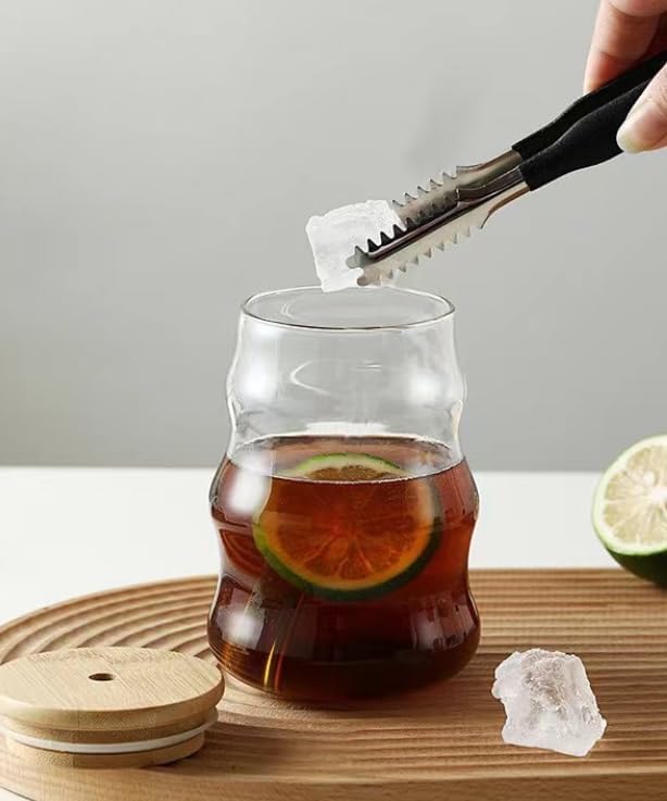 2 Pack Glass Drinking Glasses with Bamboo Lids and Glass Straw, Ribbed Glass Cups Vintage Drinking Glassware Ripple Crystal Cocktail Glasses for Iced Coffee Juice Beverage Milk 500ML