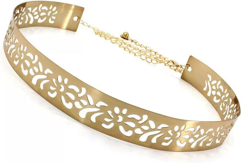 Celebrity Inspired Adjustable Metal Kamarband Waist Belt - 3.5 cm Wide Hollow Golden