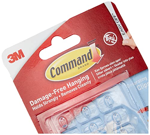 Command Decorating Small Clips Transparent color, 20 clips + 24 strips/pack | Holds 180 gr. each clip | Organize | Decoration | No Tools | Holds Strongly | Damage-Free Hanging