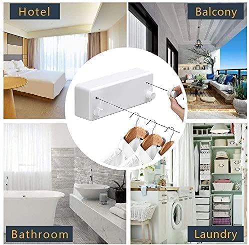 SIMPDIY Retractable Clothesline Stainless Steel Clothes Dryer with Adjustable Steel Rope String,Used for Heavy-Duty Wall Hanging Clothesline Indoor and Outdoor in Hotels,Home (White Double Rope)