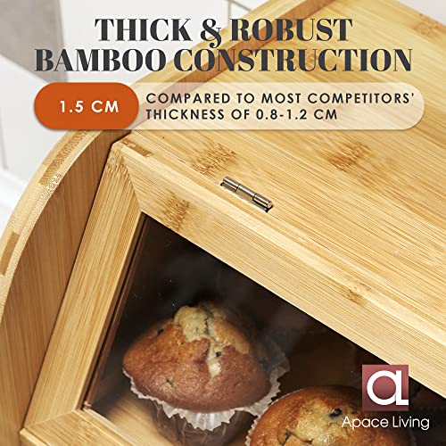 Arise Stylish Bamboo Bread Box for Kitchen Countertop, Extra Large 2-Shelf Wooden Bread Storage Container with Clear Windows and Air Vents Keep Bread, Bagels and Rolls Fresh, Self Assembly