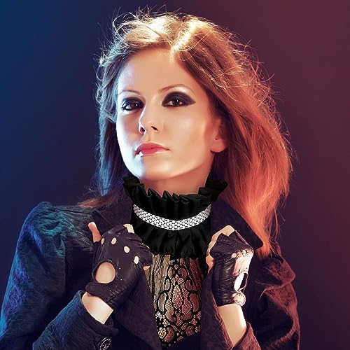 Neck Ruffle Collar, Fake Collar Black Lace Lolita Neck Ruffle Collar Cape, Detachable Elizabethan Style False Floral Layered Collar for Women Girls Evening Dress Accessory for Women Girls(2 Pcs)