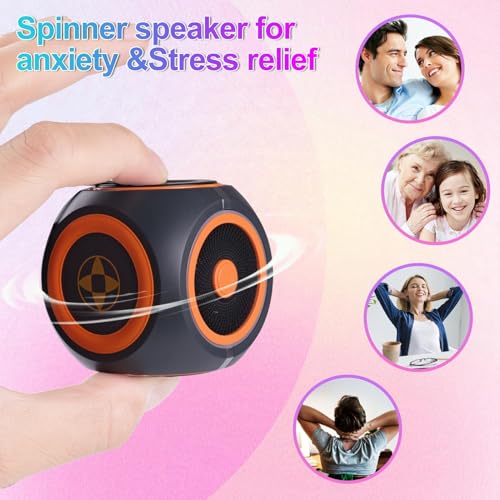 Small Bluetooth Speaker, Mini Portable Rotating Wireless Speaker, Cool Tech Gadgets and Colorful Lights, Ideal Gift for Men, Women for Office, Portable PC Speaker for Boys Teens Men Gift (Black)