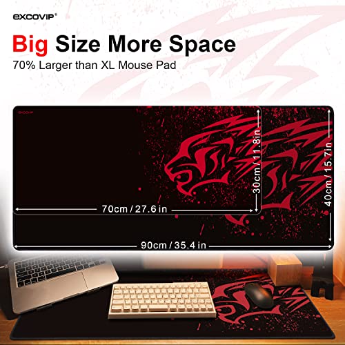 EXCOVIP Extended Large Gaming Mouse Pad XXL (900 x 400mm) Non-Slip Rubber Base Mouse pad Mice Smooth Cloth Surface Keyboard Mouse Pads for Computers Red Leopard 14674