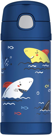 FUNTAINER STAINLESS STEEL KIDS OWLS BOTTLE 355ML, F4016OW, KIDS WATER BOTTLE WITH STRAW, INSULATED FLASK, HYDRATION BOTTLE WITH LID - SHARK