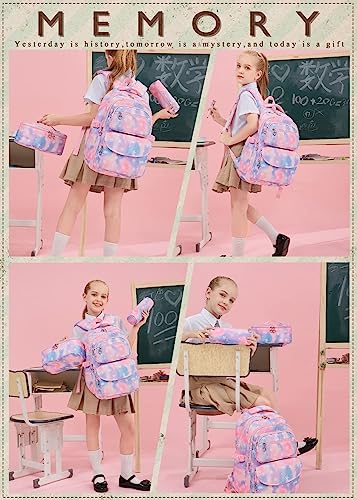Azonee 3Pcs Colorful Star Prints Backpack Sets, Kids Bookbag Primary School Middle School Daypack Elementary Students Knapsack for Girls (Pink)