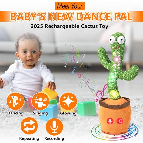 SHAHNARO Dancing Cactus Toy for Kids – Mimicking & Talking Cactus Toy Repeats What You Say – 120 Songs, 15s Voice Recorder, LED Light-Up, Funny Dancing Toy Plush in Pot - Gift for Toddlers & Adults