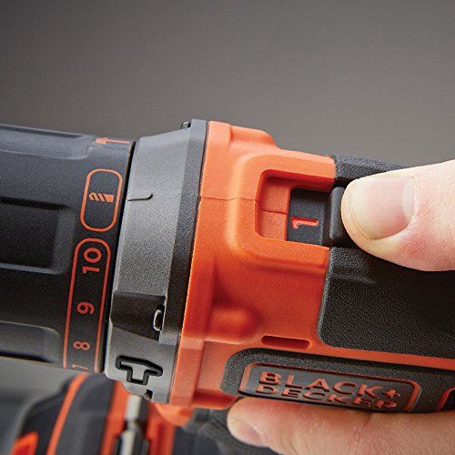 BLACK+DECKER Cordless Hammer Drill,18V, 1.5Ah Li-Ion Battery, 10 Torque Settings, 21,000 BPM, Variable Speed, Keyless Chuck, Includes Kitbox, for Wood, Metal, Masonry, Orange - BCD700S1K-GB