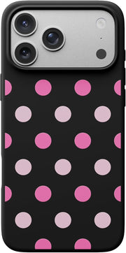 ORNARTO Compatible with iPhone 17 Pro Max Case 6.9", Slim Liquid Silicone 3 Layers Soft Gel Rubber Shockproof Protective Cover with Anti-Scratch Microfiber Lining-Chalk Pink - Black and Pink Polka Dot