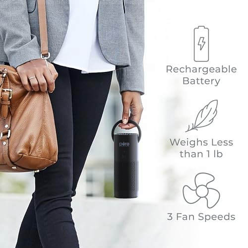 Pure Enrichment PureZone Mini Portable Air Purifier - Cordless True HEPA Filter Cleans Air & Eliminates 99.97% of Dust, Odors, & Allergens Close to You - Cars, School, & Office (Black)