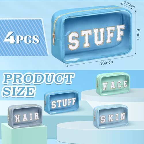 Pinkunn 4 Pcs Preppy Makeup Bags Christmas Chenille Letter Bag Face Skin Hair Stuff Cosmetic Bag Corduroy Makeup Pouch with Zipper Birthday Gifts for Women(Purple, Pink, White, Blue,Corduroy)