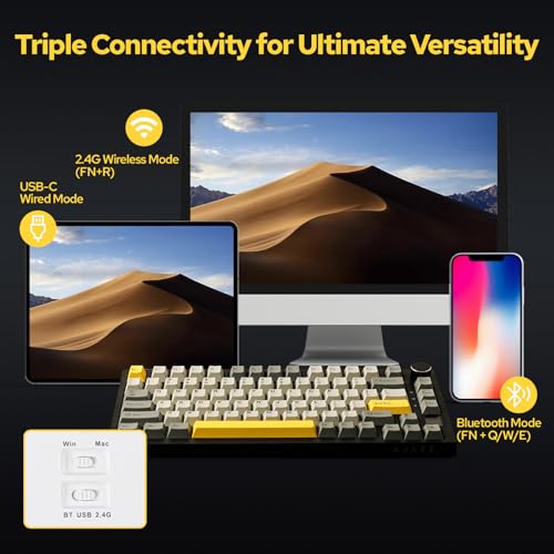 EPOMAKER Ajazz AK820 Pro 75% Gasket-mounted Mechanical Keyboard with TFT Screen, 3 Modes(Bluetooth 5.1/2.4G Wireless & Type-C Wired), Sound Dampening Foams (Grey, Ajazz Gift Switch)