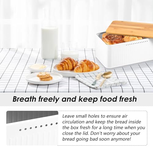 NALACAL Modern Metal Bread Box with Bamboo Lid, Bread Storage Container, 13×7×5.3 Inch Bread Storage Container for Kitchen Counter, Bread Keeper for Homemade Bread, Bagel, Muffins, Rolls