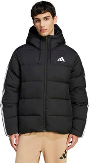 Men Essentials Climawarm 3-Stripes Puffer Down Hooded Jacket - Black