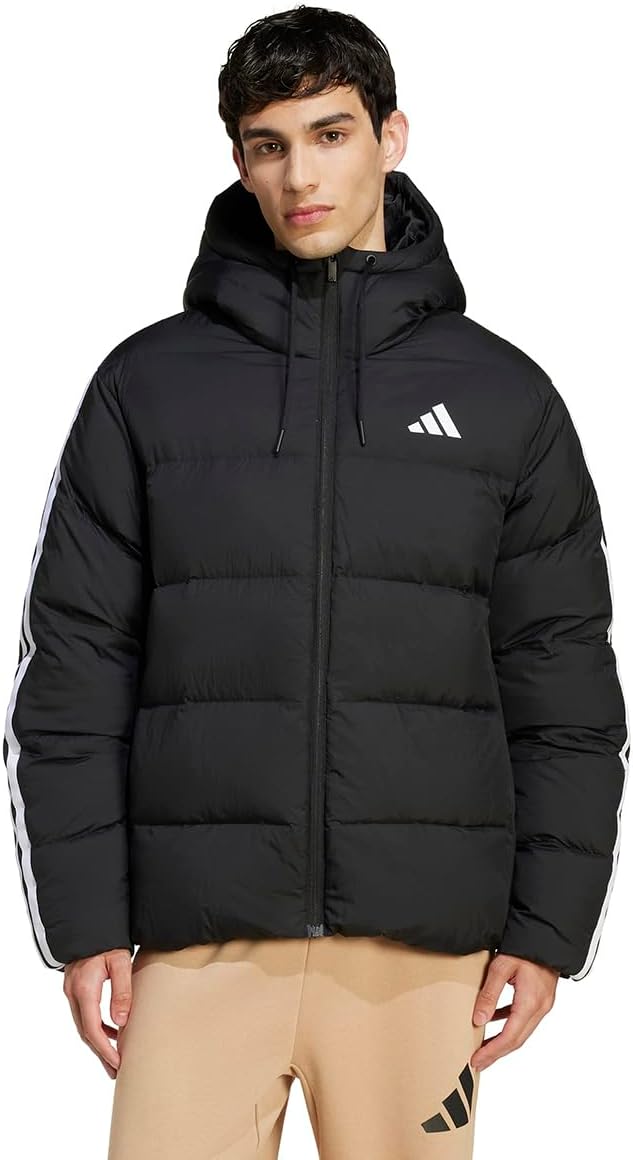 Men Essentials Climawarm 3-Stripes Puffer Down Hooded Jacket - Black