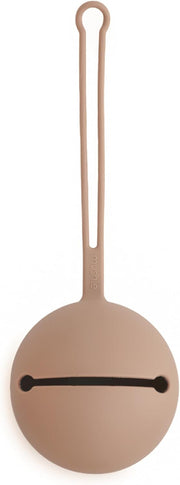 Silicone Baby Pacifier Holder Case with Strap - Food-Grade, BPA-Free Storage for Up to 3 Dummies - Attachable to Stroller or Nappy Bag Dried Thyme - Pale Taupe