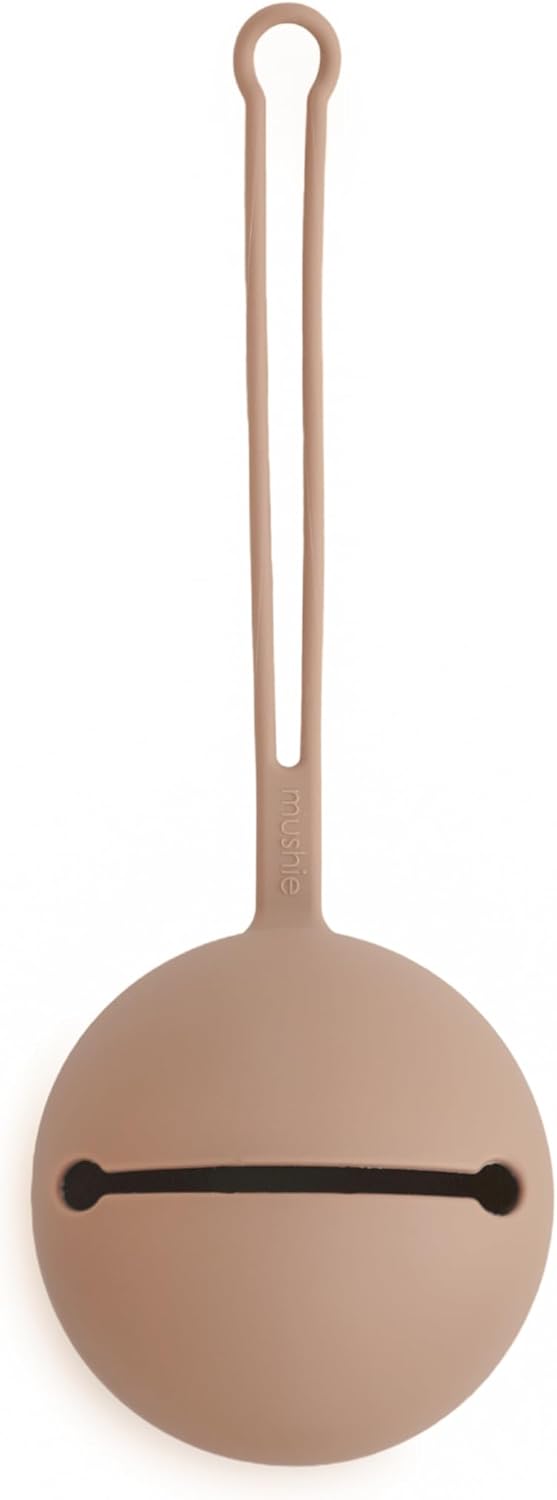 Silicone Baby Pacifier Holder Case with Strap - Food-Grade, BPA-Free Storage for Up to 3 Dummies - Attachable to Stroller or Nappy Bag Dried Thyme - Pale Taupe