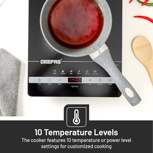 Geepas 4 Digit LED Display Digital Infrared Cooker, GIC33013 | 8 Temperature Settings | 3hrs Programmable Timer | 2000W Ceramic Heating Element