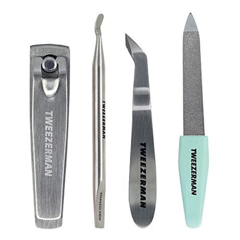 Tweezerman Mini Nail Rescue Kit=4pcs. Set contains Set contains: Fingernail Clipper, Mini Pushy & Nail Cleaner, Mini Cuticle & Hangnail Nipper, Pocket Nail File