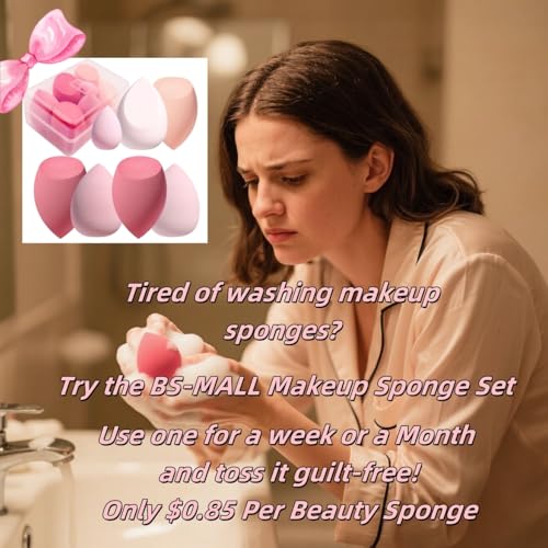 BS-MALL Makeup Sponge Set Blender Sponges 7 Pcs for Liquid, Cream, and Powder, Multi-colored with 1 Mini Makeup Sponge Pink (A-Pink)