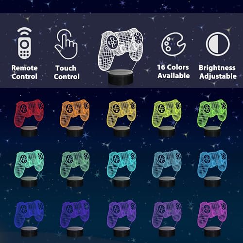 eWINNER 3D Gamepad Illusion Lamp, Game Controller Night Light with Remote Control and Timing Function 16 Color Changing Gaming Room Decor Best Gamer Gift