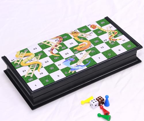Rubik Magnetic Snakes and Ladders Board Game, Folding Design and Light-Weight Traditional Game for Kids and Adults (25x25cm)