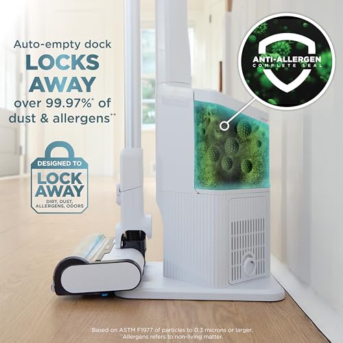 Shark Clean & Empty â€“ Lightweight Cordless Vacuum Cleaner with HEPA Filter, Powerful Suction, Portable, Rechargeable, Auto-Empty System, Stick Vacuum for Pet Hair, Carpets & Hardfloor, White BU3521