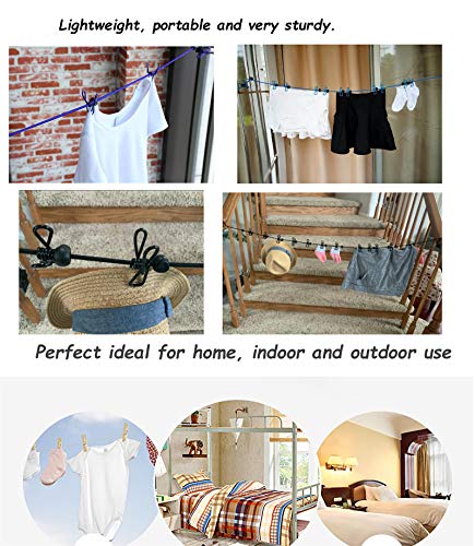 Yansanido Pack of 1 Portable Clothesline with 12pins with 13pcs Black Clips Adjustable Stretchy Travel Elastic Clothesline Elastic Laundry Clothes line (Black)