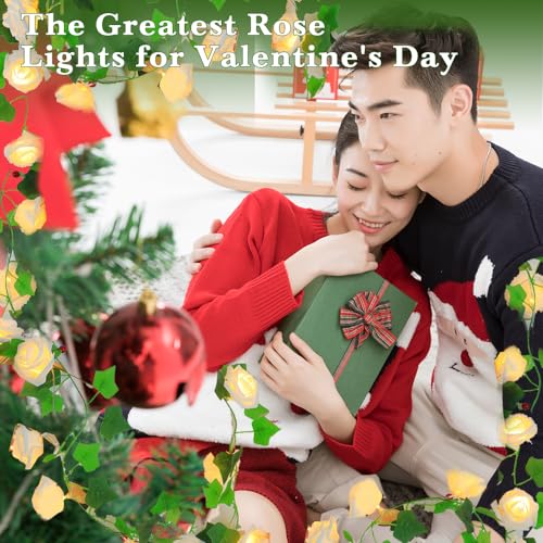 Wolii LED Rose Flower String Lights, Artificial Flower with LED Copper Light String for Marriage Proposal Wedding Birthday Party Christmas Valentine Indoor and Outdoor Decoration(White Rose)