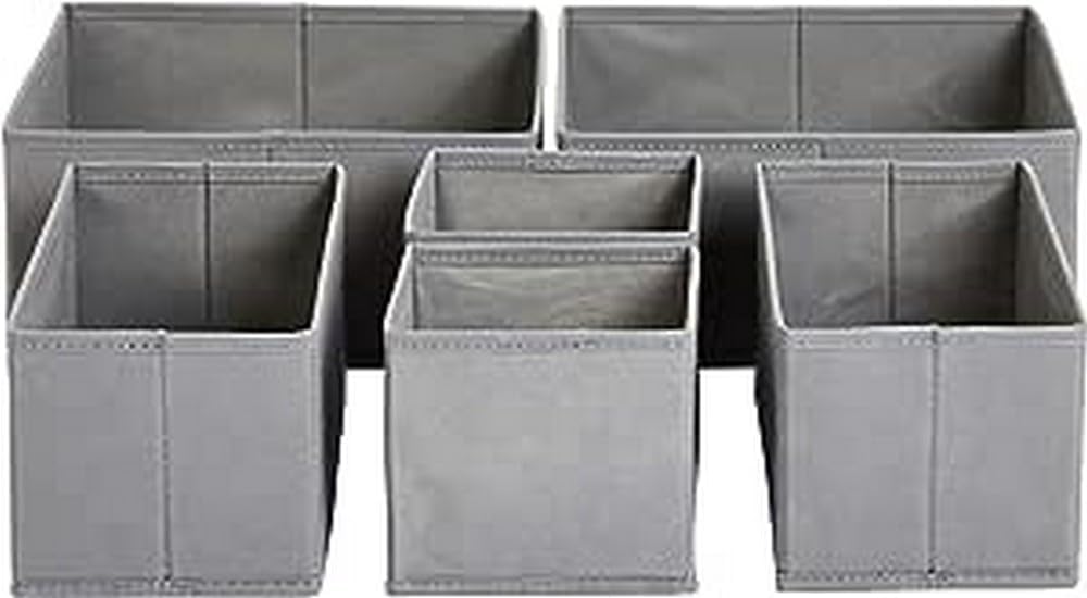 Amazon Basics Cloth Drawer Storage Organizer Boxes, Set of 6, Gray – image 1