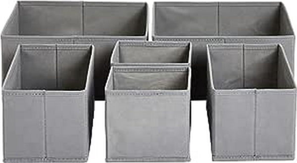 Amazon Basics Cloth Drawer Storage Organizer Boxes, Set of 6, Gray - Set of 6
