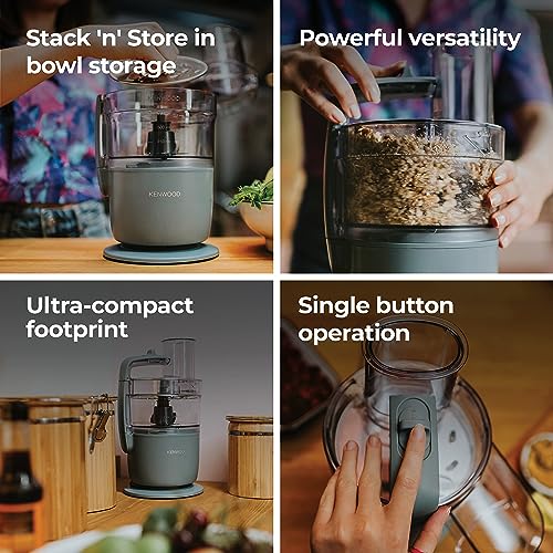KENWOOD 2-in-1 Food Processor + Chopper 650W with 360° EXPRESS SERVE for Limitless Slicing/Grating, Powerful Versatility, Ultra Compact - Ready to Go in Your Kitchen Drawer FDP22.130GY Grey/Clear