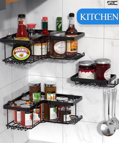 S2C Wall Mounted Bathroom Shelf Heavy Duty, Rustproof Shower Caddy with Soap Holder, Stainless Steel Bathroom Organizer,Bathroom Accessories Corner Shelf, Kitchen Organizer (PACK OF 3)