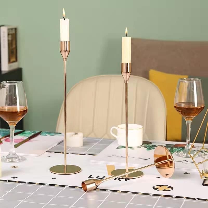 6PCS French Honey Gold Candle Holders,Set of 6 Tall Taper Candlestick fit for 3/4" Thick Pillar Candle&Led Modern Metal Candle Stands Decorative Table Centerpieces for Dinning Party Church,Decorative