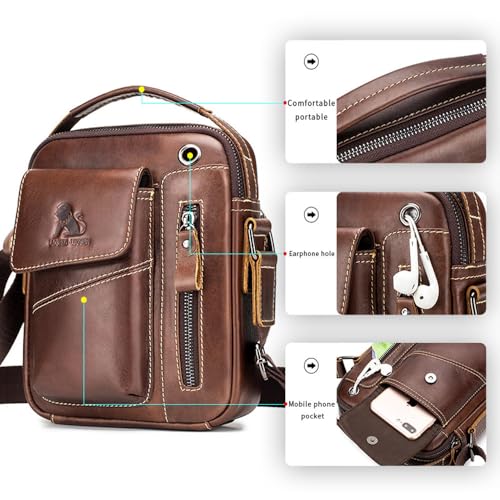 Beauenty Leather Messenger Bag for Men, Shoulder Crossbody Bag with Adjustable Straps for Work Business Satchel Travel