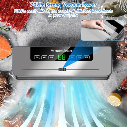 Necomi Vacuum Sealer, 6-in-1 Automatic Sealing Food Saver Machine with 30Pcs Sealing Bags, Dry & Moist Sealing Modes, Built-in Cutter,for Food Fresh and Storage