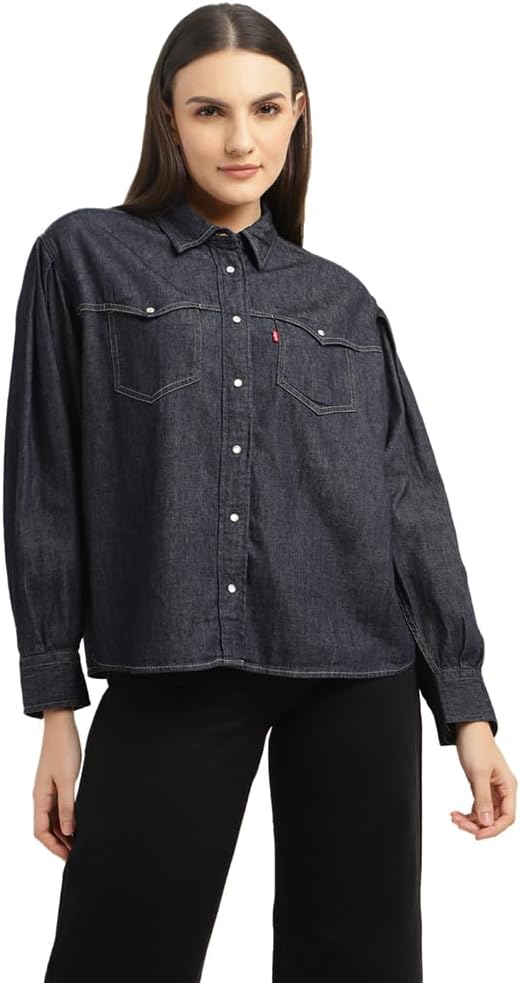 Womens Western Ellie Shrt Shirt - Prussian Blue
