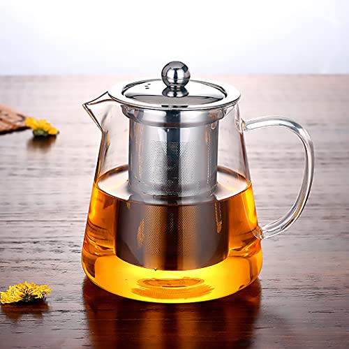 PCduoduo with Infuser Clear Glass Teapot,Tea Pot with Tea Strainers,Borosilicate Glass Teapot with Infusers for Loose TeaHeat Resistant Loose Leaf Teapot,Stovetop Dishwasher Safe (450ML/16oz)