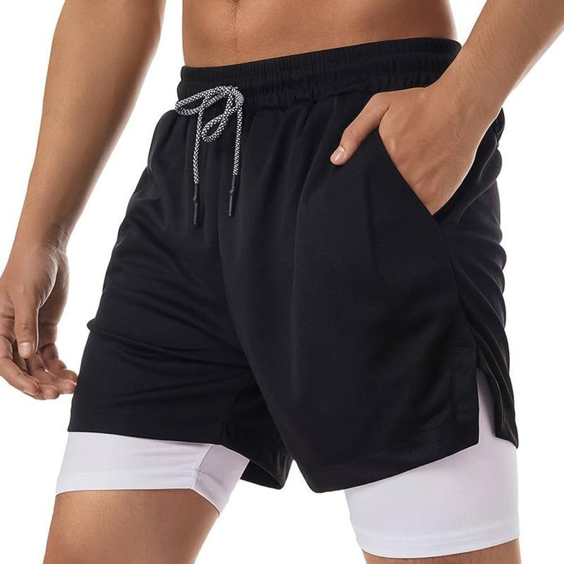 VITION Gym Shorts for Men, Men's Activewear Running Shorts,Drawstring Gym Shorts Men, 2 Layer Loose Athletic Shorts with 4 Pockets