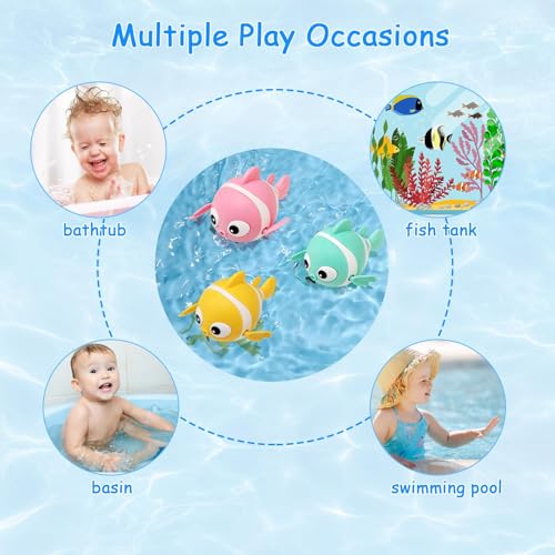 TERRIFI Baby Bath Toys, Wind-Up Paddling Pool Toys for 1-3 Year Olds, Floating Swimming Clownfish, Clockwork Water Toys Game for Kids, Toddler Girls and Boys, Bath Time Shower Gifts