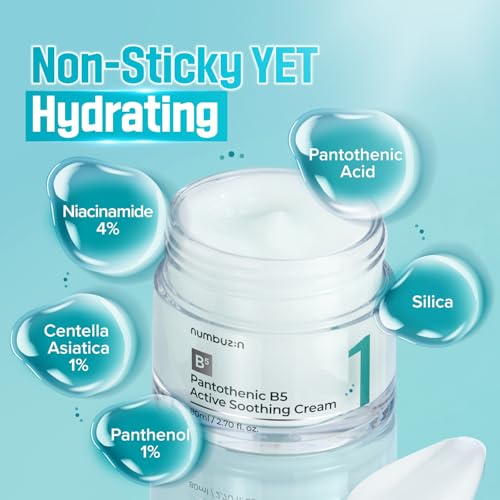 numbuzin No.1 Cream | Pantothenic B5 Active Soothing Cream | Lightweight Hydrating Moisturizer, Pantothenic Acid, Niacinamide, Panthenol | Excess Oil Control, Soothes Acne | Non-Comedogenic | 80ml
