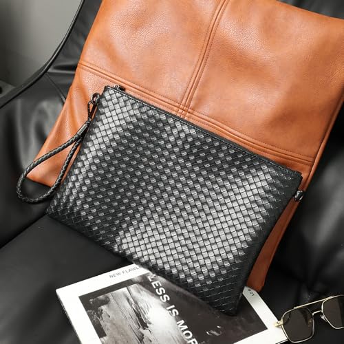 Skycare Leather Handbags for Men Large Purse Clutch Bag Black
