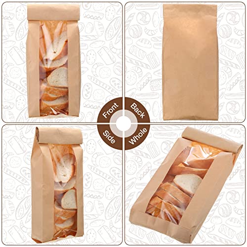 MAKINGTEC Paper Bread Bag, 100PCS Homemade Bread Bags with Window, Baguette Bag for Bread, Brown Kraft Loaf Storage Sacks, Long French Bread Bags, Bread Biscuits Packaging (4.5 x 2 x 24 Inch)
