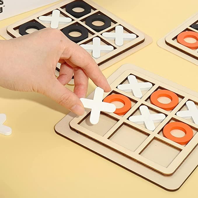 ECVV Wooden Board Tic Tac Toe Game XO Table Toy Classical Family Children Puzzle Game Educational Toys, (ASSORTED 1 PIECE)